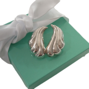 Sterling Silver 925 Modernist Puffed Swirl Earrings